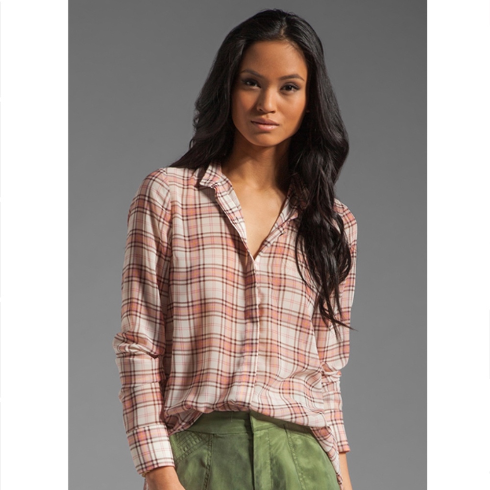Derek Lam 10 Crosby Blush Plaid Pleated Blouse 2